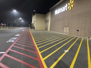 Stripings in parking lot of Walmart by Action Pavement Striping & Maintenance